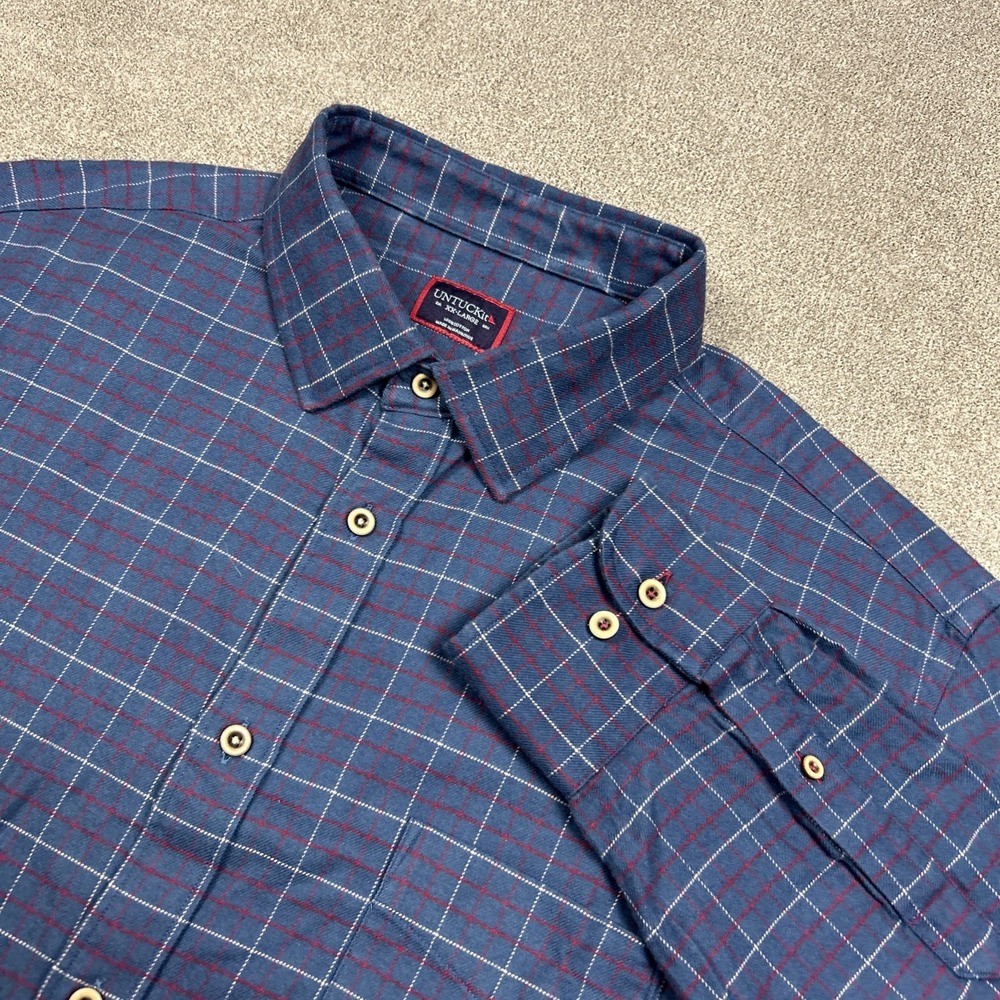 Untuckit Flannel Shirt Mens 2XL Blue Plaid Button Up Long Sleeve Casual Balar - Picture 1 of 9